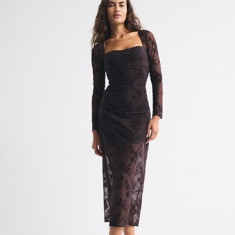 Abercrombie & Fitch Dark Floral Long Sleeve Dress